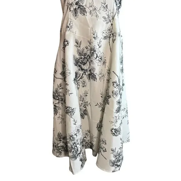 Y2K B Smart Black White Floral Print Halter Sundress V Neck Full Skirt Size 7/8 - Picture 3 of 9